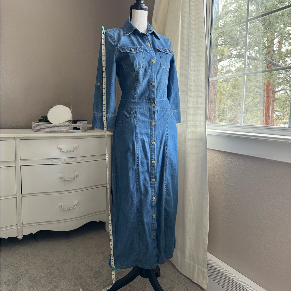 7 For All Mankind XS Blue Denim Button-Up Maxi Dress